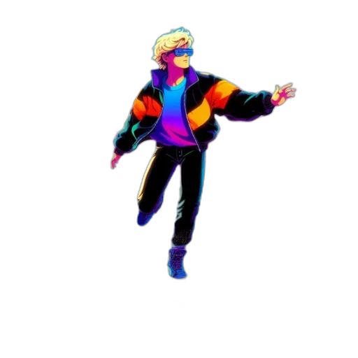 jacket, staff, robot, creature, vaporwave, pixel art, concept art, cyberpunk transparent PNG cut-out