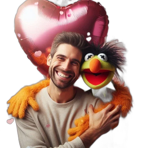 photorealistic, 3d render, man, cheerful, puppet, celebrate, pink, decorations transparent PNG cut-out