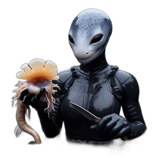 mask, creature, animal, flower, concept art, 3d render, outer space, humanoid transparent PNG cut-out