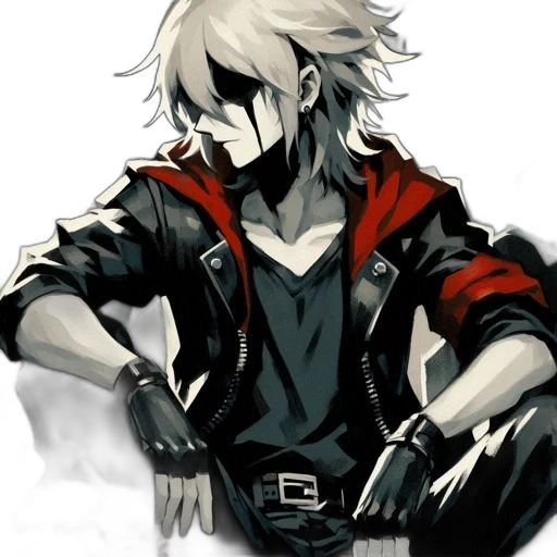 jacket, mask, staff, weapon, concept art, pixel art, comic book art, anime transparent PNG cut-out