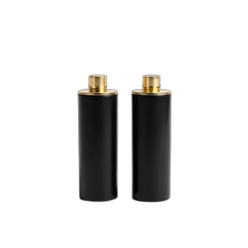 jewelry, bottle, 3d render, two, black, cylindrical, objects, gold transparent PNG cut-out