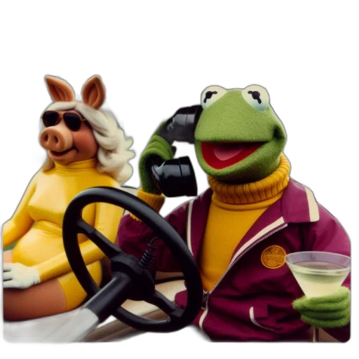 car, concept art, 3d render, photorealistic, miss, piggy, kermit, frog transparent PNG cut-out