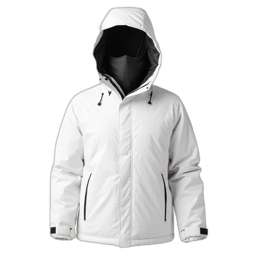 jacket, white, winter, black, hood, mask, covering, face transparent PNG cut-out
