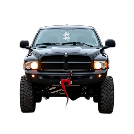 car, black, pickup, truck, parked, dirt, road, front transparent PNG cut-out