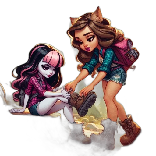 concept art, fantasy art, comic book art, pixel art, two, female, cartoon, characters transparent PNG cut-out