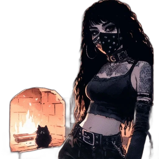 mask, comic book art, concept art, fantasy art, cartoon, fire, dark, dimly transparent PNG cut-out