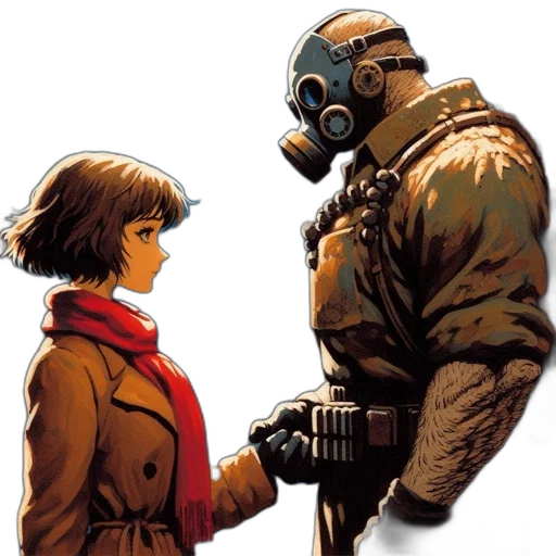 jacket, robot, mask, comic book art, concept art, cyberpunk, pixel art, fog transparent PNG cut-out
