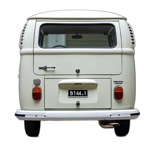 car, 3d render, rear, white, volkswagen, van, visible, license transparent PNG cut-out