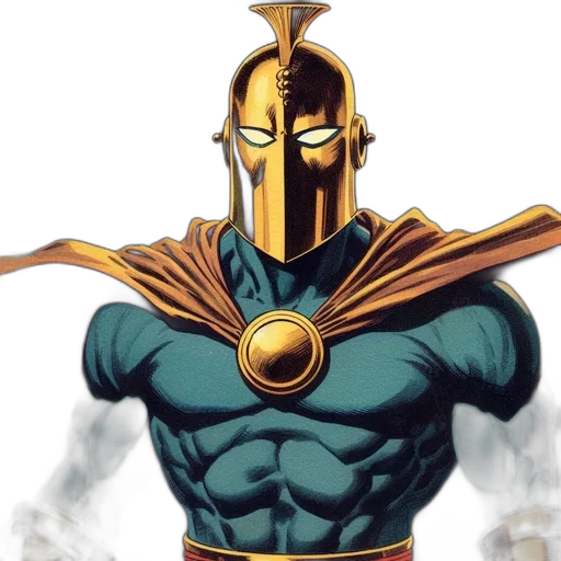 mask, comic book art, concept art, fantasy art, golden, muscular, figure, wearing transparent PNG cut-out
