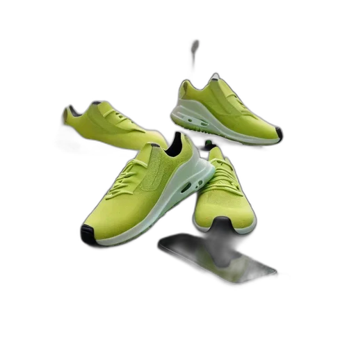 shoes, 3d render, photorealistic, concept art, green, neon, two, yellow transparent PNG cut-out