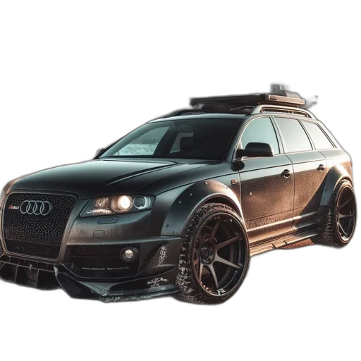 car, 3d render, photorealistic, concept art, black, audi, allroad, parked transparent PNG cut-out
