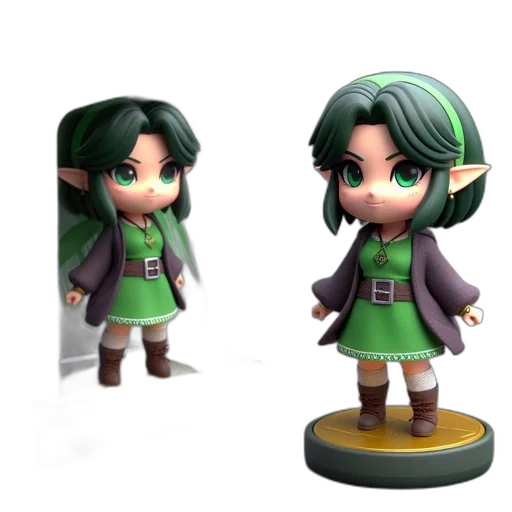 3d render, concept art, fantasy art, pixel art, green, figurine, character, hair transparent PNG cut-out