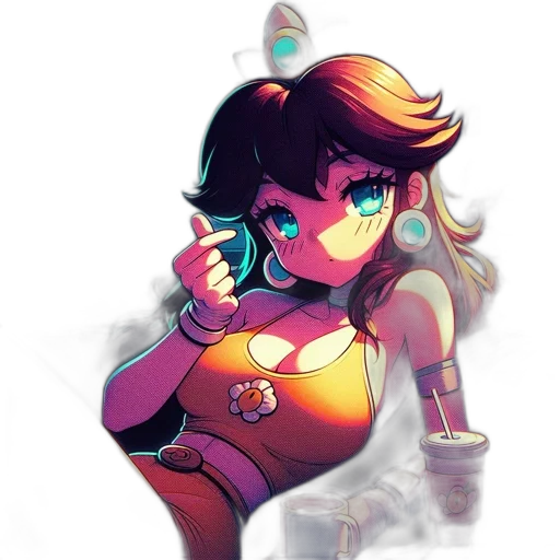robot, staff, weapon, dress, concept art, pixel art, vaporwave, comic book art transparent PNG cut-out