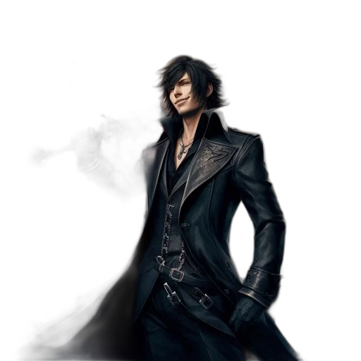 jacket, staff, concept art, fantasy art, photorealistic, 3d render, dark, monochrome transparent PNG cut-out
