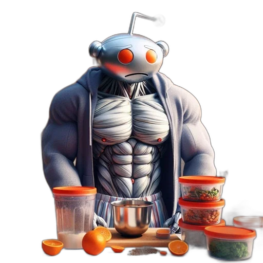 robot, food, concept art, 3d render, pixel art, comic book art, silver, wearing transparent PNG cut-out