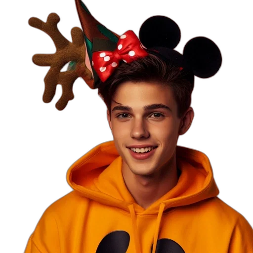 hat, photorealistic, 3d render, young, man, wears, yellow, hoodie transparent PNG cut-out