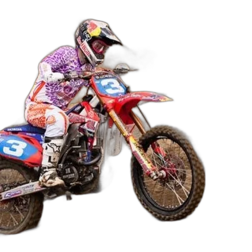 motocross, rider, wearing, colorful, suit, helmet, captured, action transparent PNG cut-out
