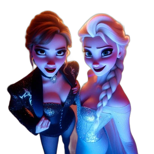 concept art, 3d render, cartoon, comic book art, neon lights, snow, two, animated transparent PNG cut-out