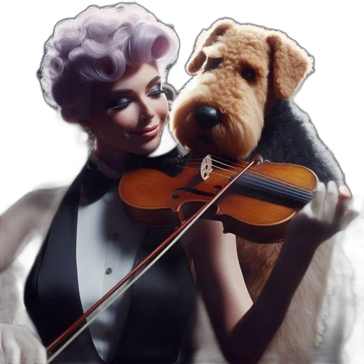 photorealistic, oil painting, concept art, cartoon, woman, lavender, hairstyle, plays transparent PNG cut-out