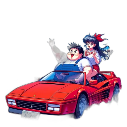 car, anime, concept art, pixel art, vaporwave, fire, outer space, red transparent PNG cut-out