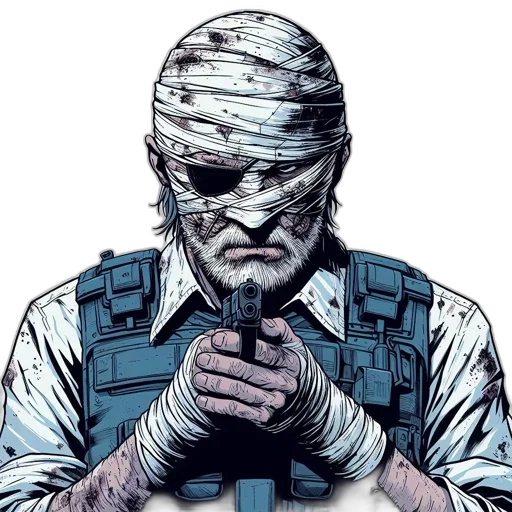 mask, face, comic book art, cyberpunk, concept art, cartoon, older, man transparent PNG cut-out