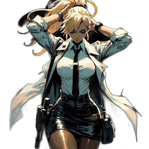 jacket, dress, staff, weapon, concept art, comic book art, anime, cyberpunk transparent PNG cut-out