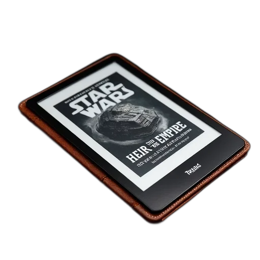 black, e-reader, brown, leather, cover, open, displaying, star transparent PNG cut-out