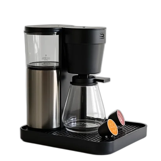 modern, coffee, maker, stainless, steel, black, design, featuring transparent PNG cut-out