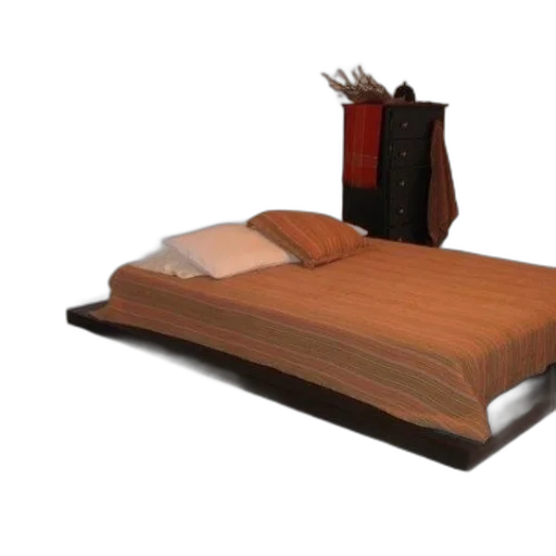 furniture, 3d render, photorealistic, minimalist, bedroom, low, platform, bed transparent PNG cut-out