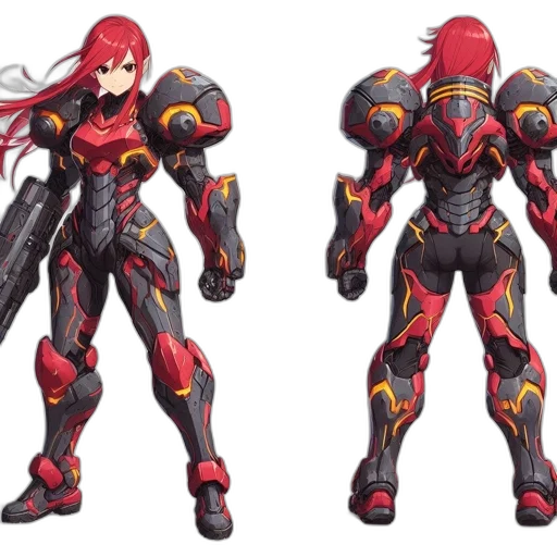 concept art, 3d render, anime, red, animated, character, female, warrior transparent PNG cut-out