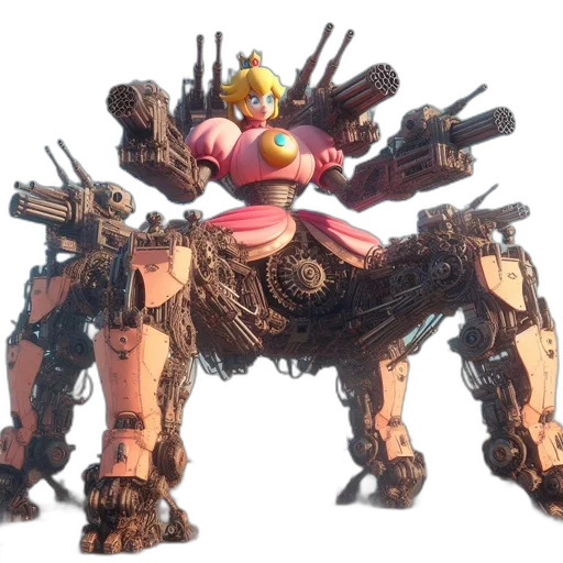 robot, weapon, crown, animal, concept art, 3d render, cyberpunk, resembles transparent PNG cut-out