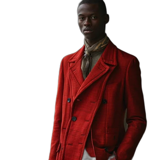 jacket, staff, photorealistic, 3d render, red, earth tones, dark, colorful transparent PNG cut-out