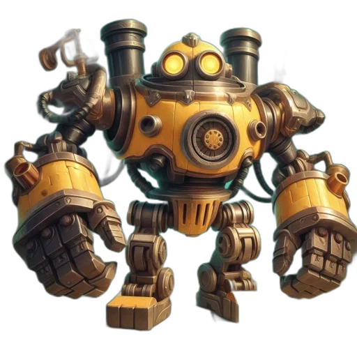 robot, weapon, concept art, 3d render, fantasy art, golden, large, yellow transparent PNG cut-out