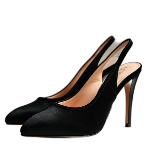 shoes, black, satin, sling transparent PNG cut-out