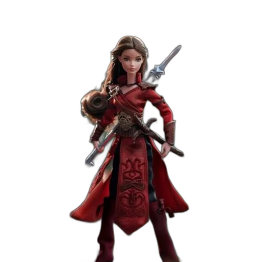 sword, concept art, fantasy art, 3d render, comic book art, red, doll, dressed transparent PNG cut-out