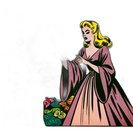 dress, comic book art, concept art, cartoon, fire, two, women, vintage-style transparent PNG cut-out