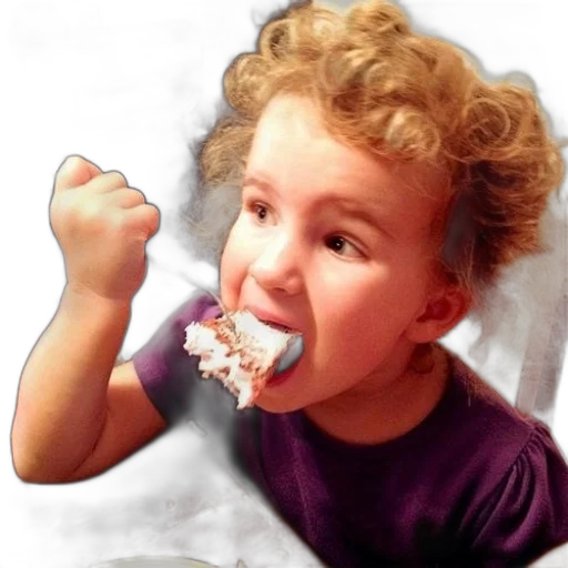 food, face, photorealistic, vaporwave, 3d render, young, girl, curly transparent PNG cut-out