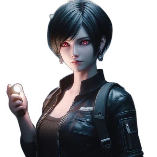 jacket, staff, face, weapon, concept art, cyberpunk, pixel art, fantasy art transparent PNG cut-out