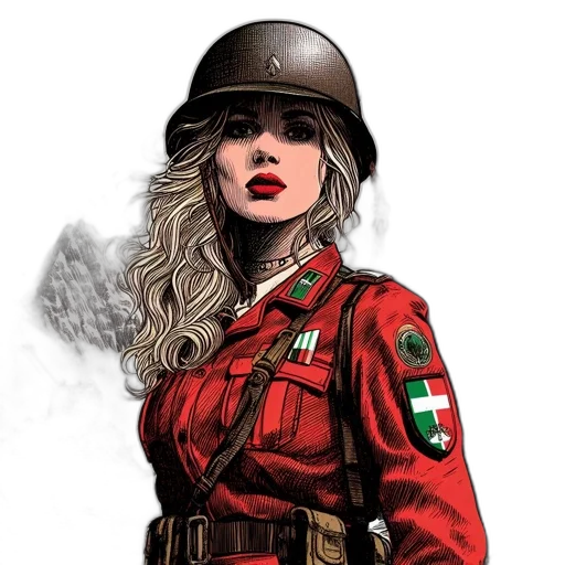 hat, comic book art, concept art, photorealistic, fantasy art, red, italian, woman transparent PNG cut-out