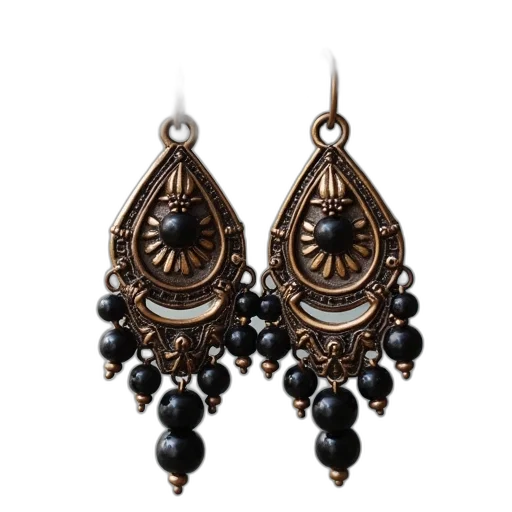 jewelry, bronze, earrings, black, beads transparent PNG cut-out