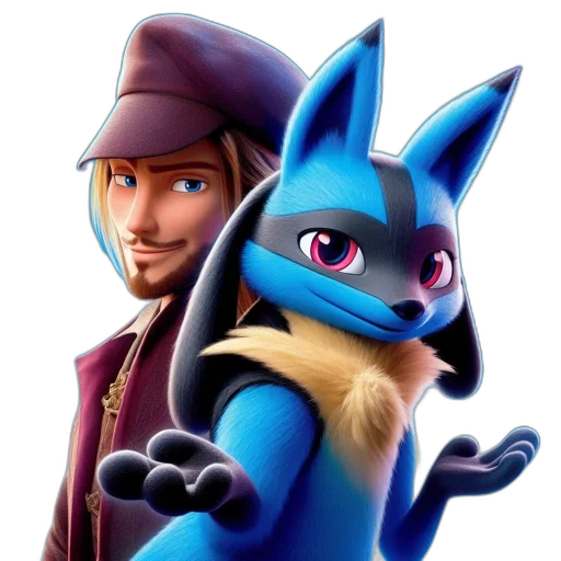 hat, staff, animal, concept art, 3d render, fantasy art, pixel art, blue transparent PNG cut-out