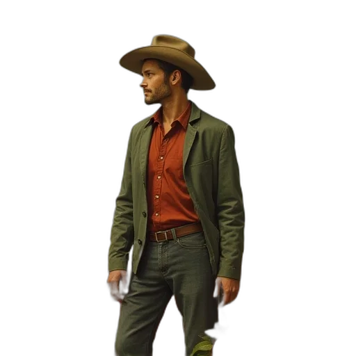 jacket, hat, staff, concept art transparent PNG cut-out