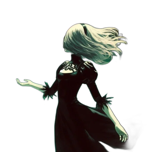 dress, staff, hair, mask, concept art, comic book art, fantasy art, pixel art transparent PNG cut-out