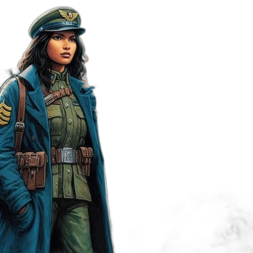 jacket, concept art, comic book art, photorealistic, fantasy art, woman, military, uniform transparent PNG cut-out