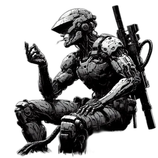 robot, weapon, creature, concept art, comic book art, cyberpunk, pixel art, outer space transparent PNG cut-out