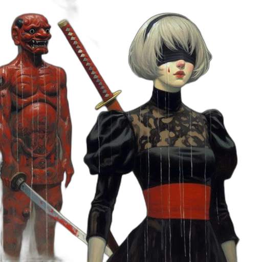concept art, comic book art, fantasy art, cyberpunk, red, dark, monochrome, misty transparent PNG cut-out