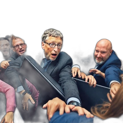 concept art, man, laptop, crowded, mall, street, surrounded, excited transparent PNG cut-out