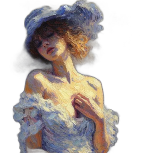 dress, hat, oil painting, photorealistic, watercolor, pixel art, blue, pastel transparent PNG cut-out