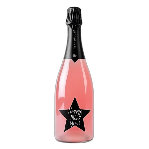 bottle, pink, champagne, black, label, cork, depicted, reads transparent PNG cut-out