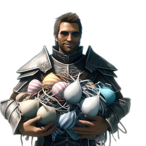 jacket, weapon, mask, sword, concept art, 3d render, fantasy art, pastel transparent PNG cut-out